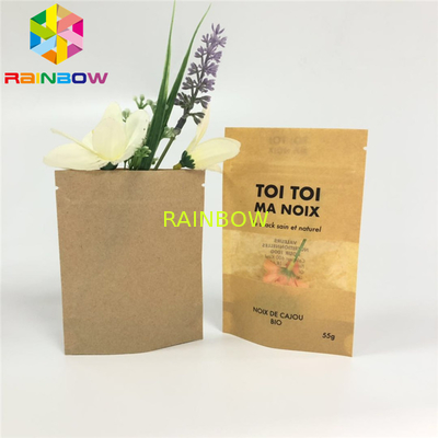 Malote de empacotamento impresso feito sob encomenda do papel ziplock dos sacos de papel de Brown kraft para o alimento/petisco
